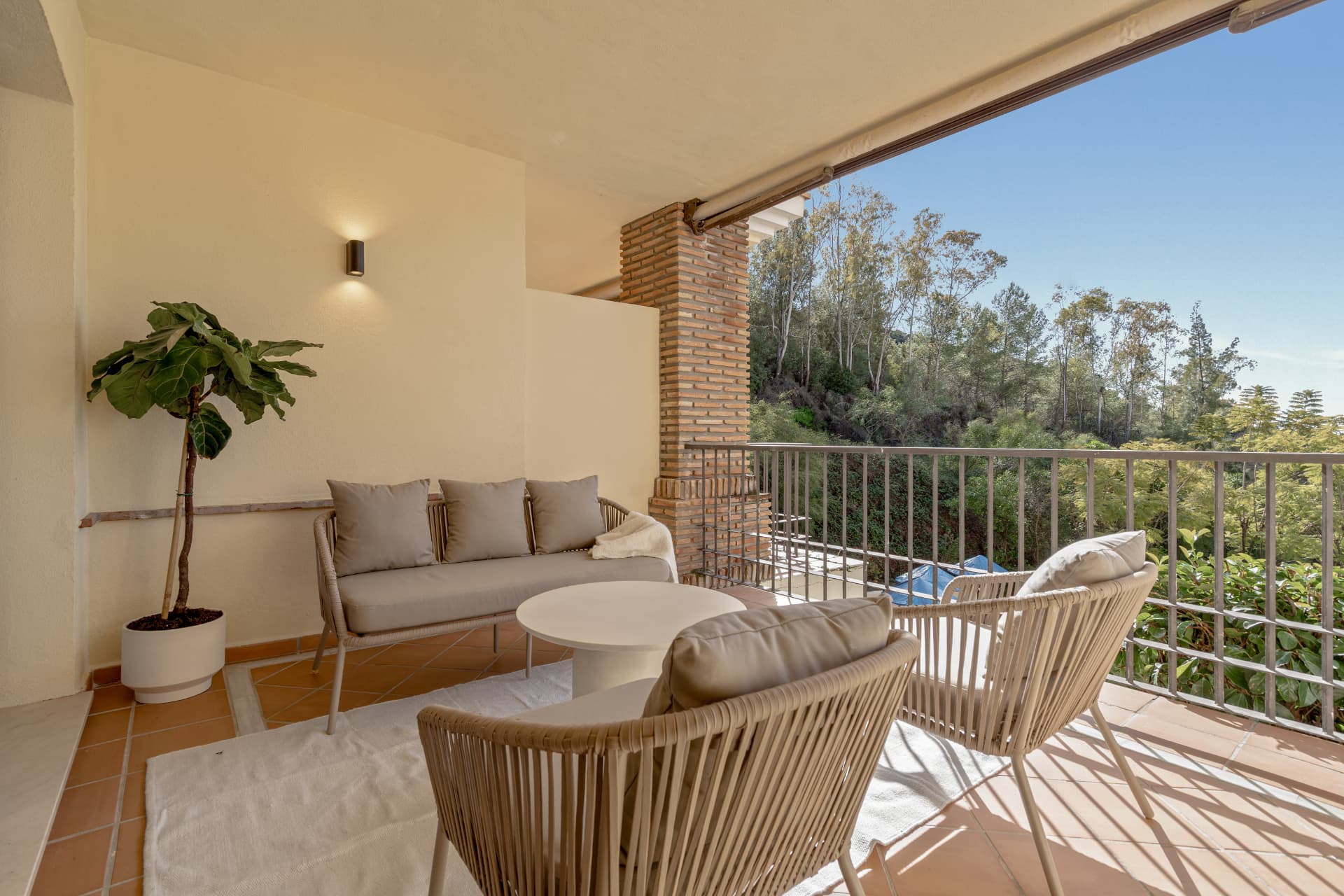 Terrace lounge with views over the trees